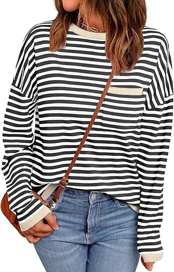 1 Womens Striped Soft Knit Pullover Sweater
