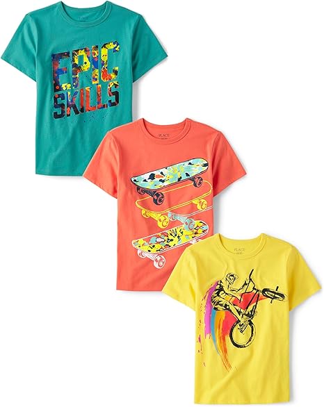 19 Boys' Gamer,Sports Short Sleeve Graphic T-Shirts,3 Pack