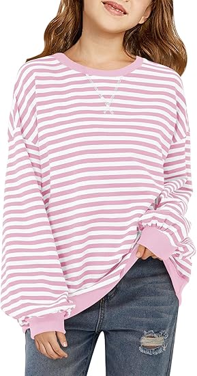 22 Girls Striped Crewneck Sweatshirt Kids Long Sleeve